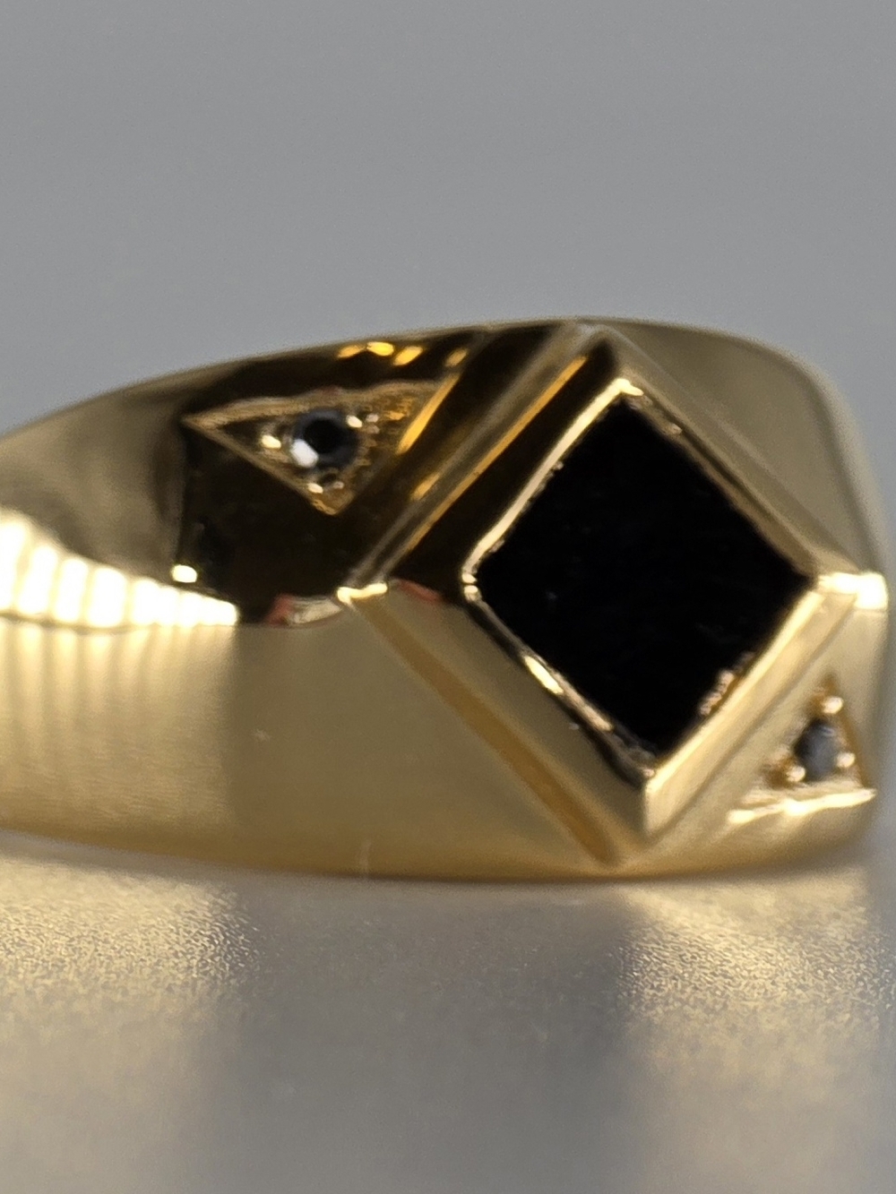 Black Onyx Ring 14K Yellow Gold Over Solid Sterling Silver Diamond Accent Size 9 - Picture 10 of 12